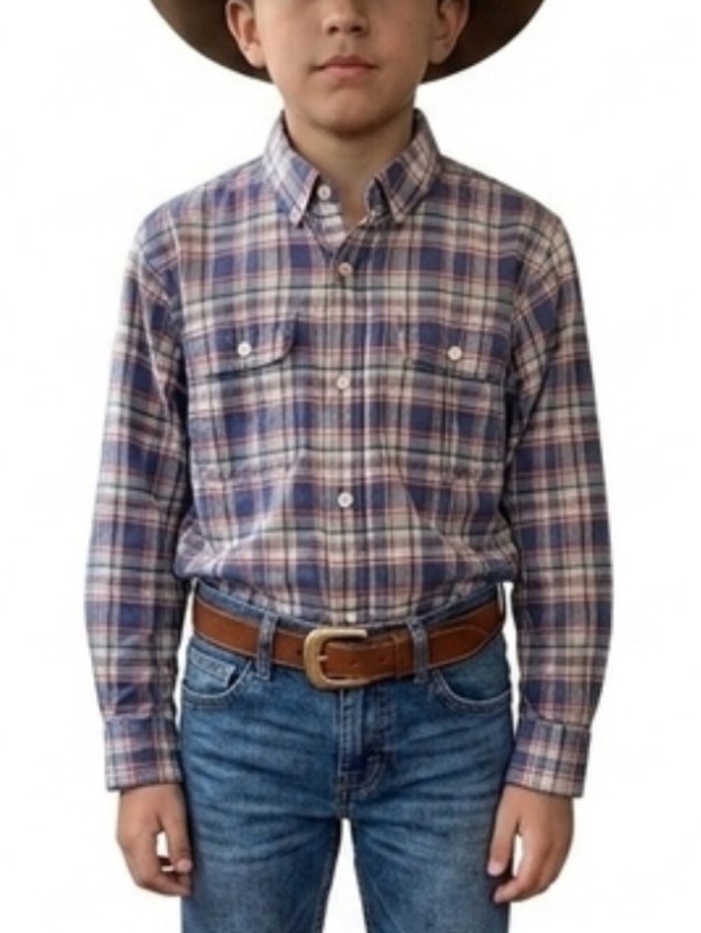 GAP Boys Plaid Button-Down Shirt in Blue and Red Tones